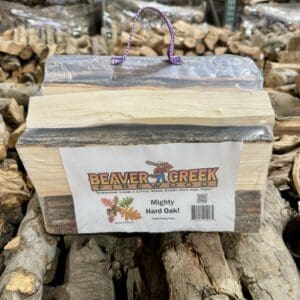 Package of Mighty Hard Oak firewood.